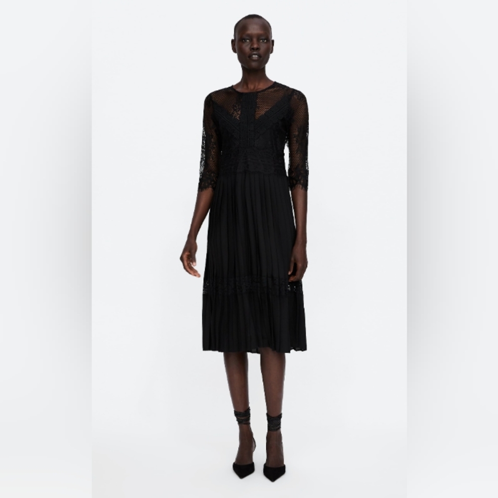 Zara Pleated Lace Dress